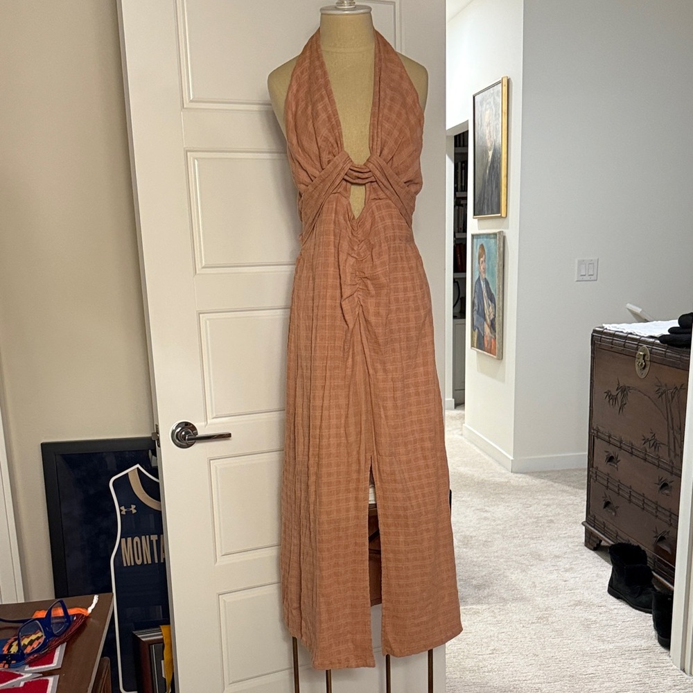 Free People Backless Halter Dress in Rust